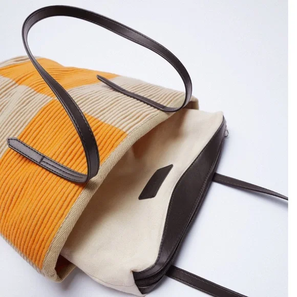 Zara 2 Piece Orange Fabric Shoulder Bag - Picture 5 of 7